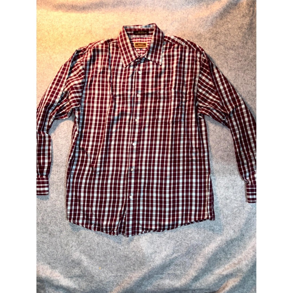 James Tattersall Dress Shirt Mens 18-18.5 Maroon Check Cotton Pleated Formal